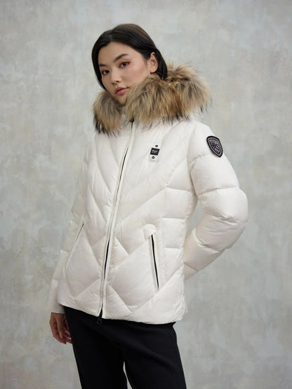 Blauer piumino donna Alicia trapuntato bianco con cappuccio e bordo in pelliccia