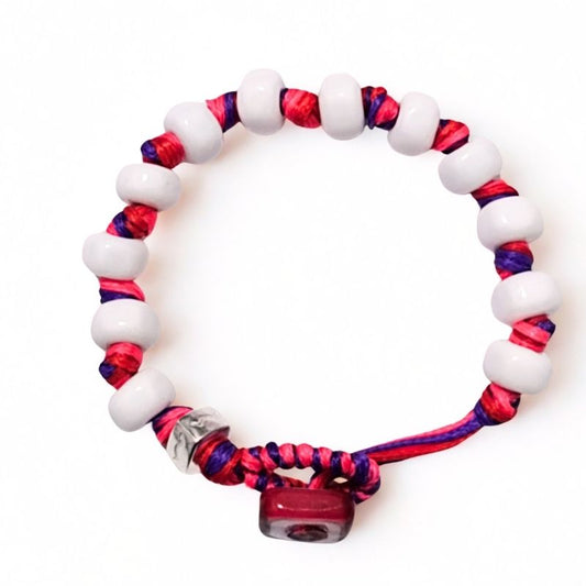 Braccialetto Aua modello Catania unisex con gocce in vetro lavorato, chiusura in vetro e dettaglio in argento 925 fronte