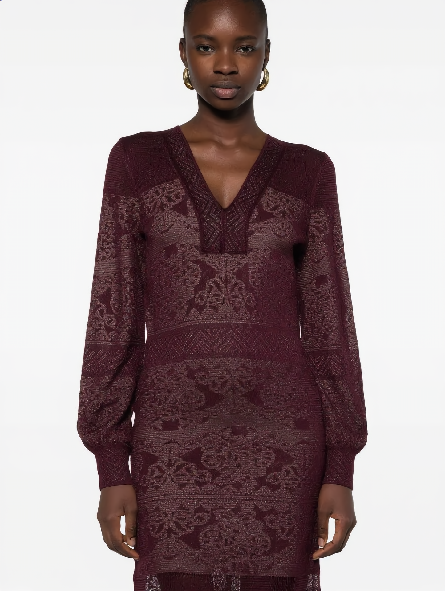 Abito jacquard borgogna da donna, vista frontale