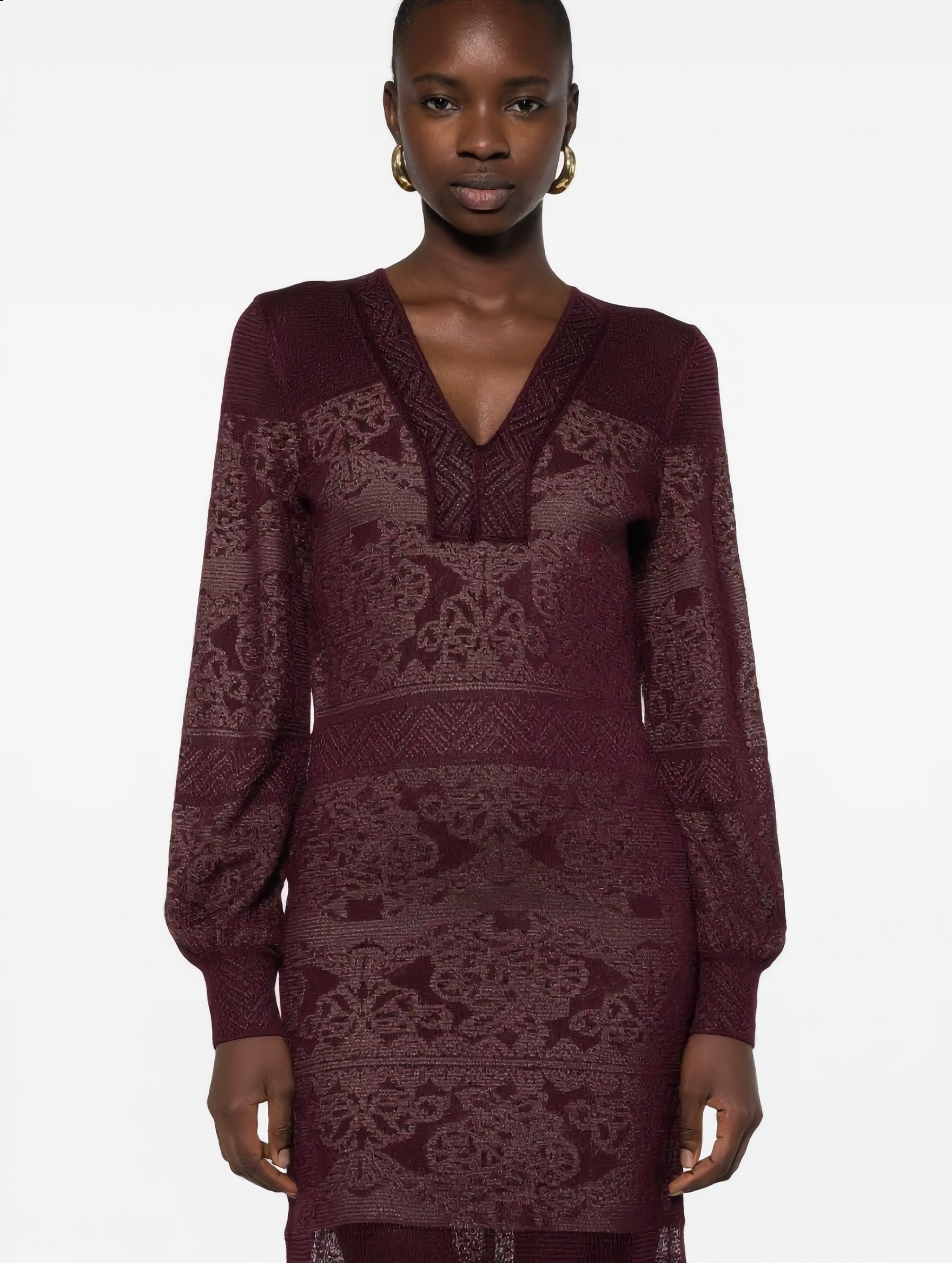 Abito jacquard borgogna da donna, vista frontale