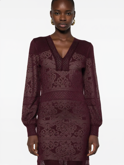 Abito jacquard borgogna da donna, vista frontale