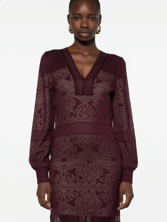 Abito jacquard borgogna da donna, vista frontale