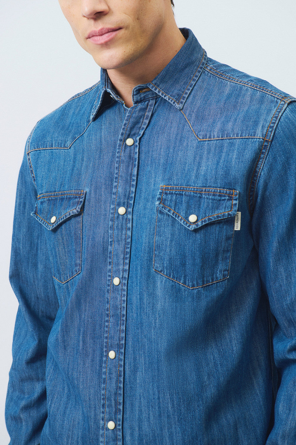 roy rogers camicia uomo denim blu dettaglio tasche petto