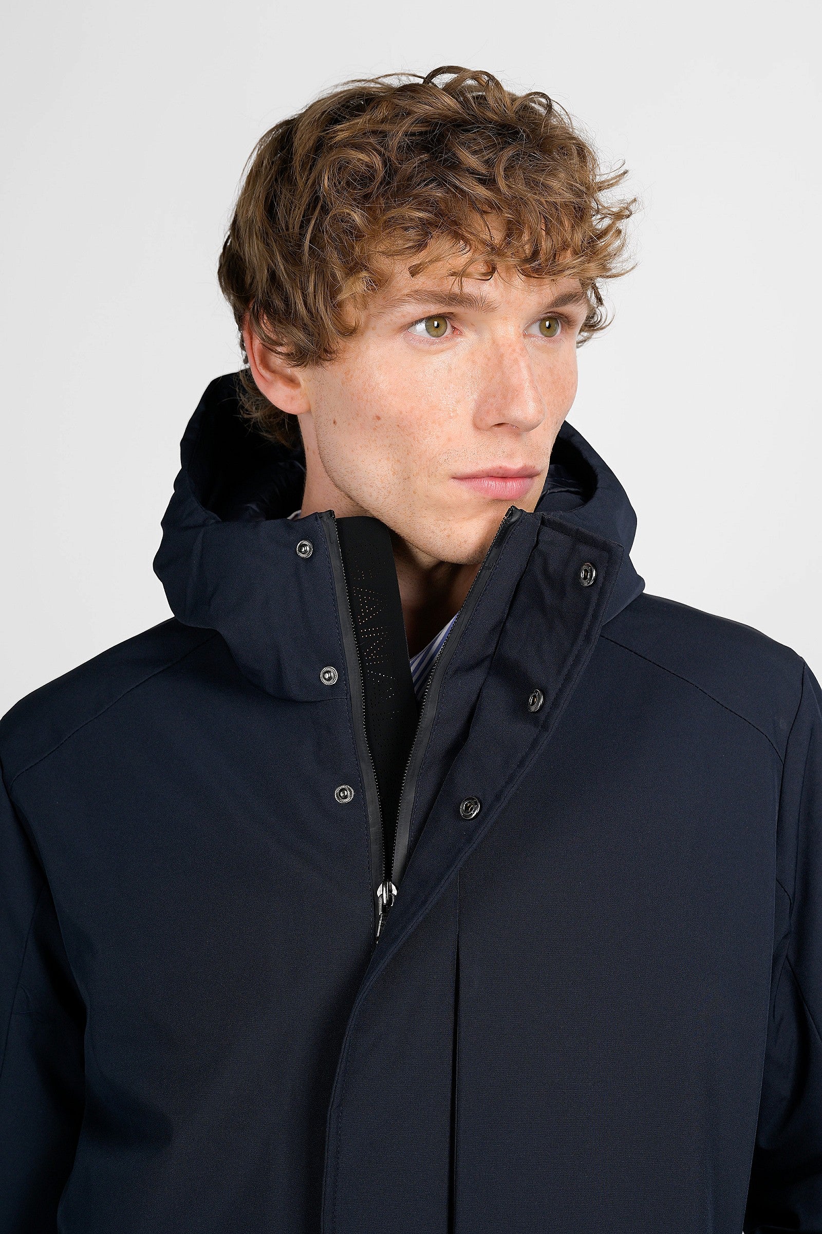 Giacca uomo Canadian St. John navy con cappuccio e zip doppio cursore dettaglio