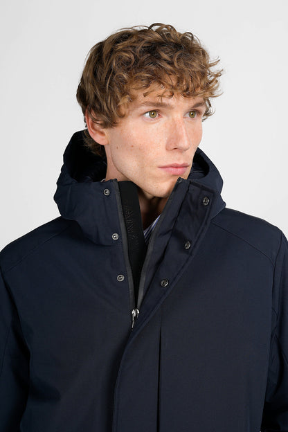 Giacca uomo Canadian St. John navy con cappuccio e zip doppio cursore dettaglio