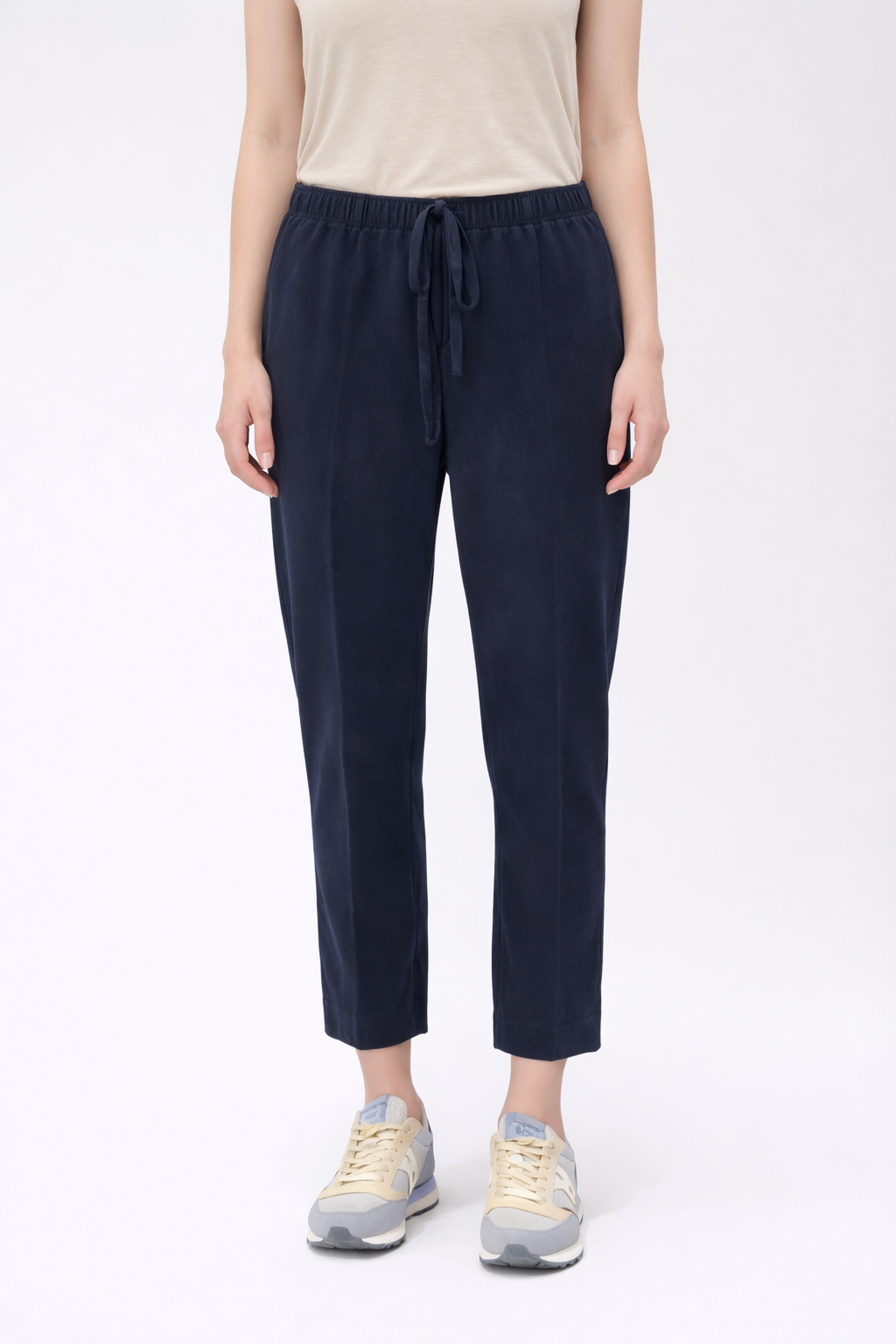 Pantalone donna Circolo 1901 blu con coulisse in vita - vista frontale