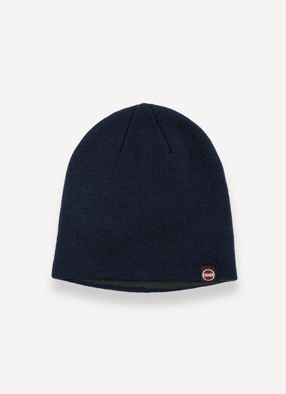Cappello beanie unisex Colmar blu a costine con interno a contrasto e logo laterale