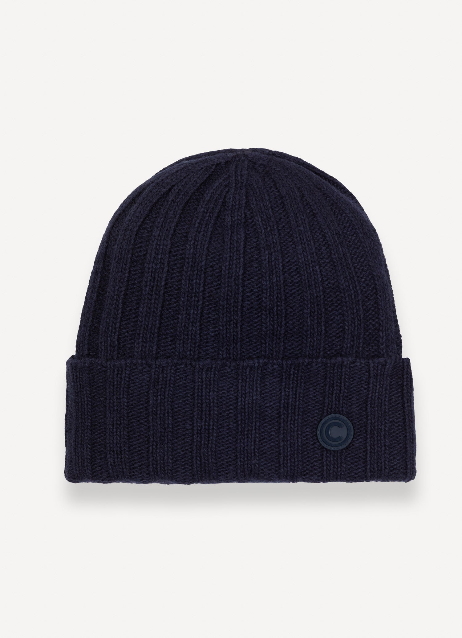 Cappello unisex Colmar a coste larghe blu in lana e cashmere riciclato con logo laterale