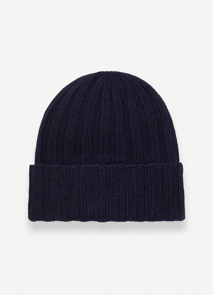 Cappello unisex Colmar a coste larghe blu in lana e cashmere riciclato con logo laterale retro