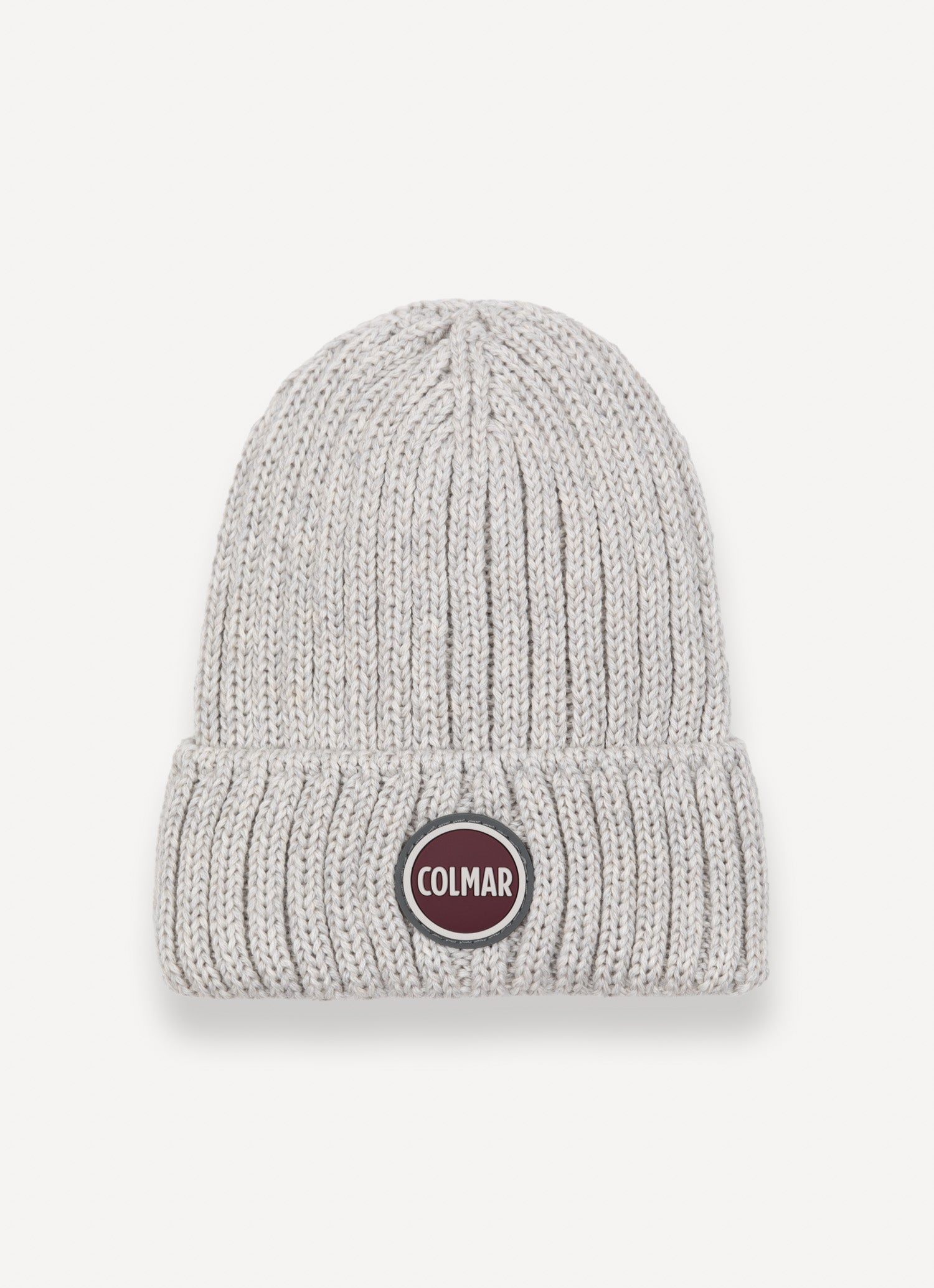 Cappello unisex Colmar grigio in lana a coste con risvolto e logo frontale