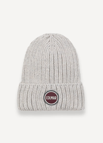 Cappello unisex Colmar grigio in lana a coste con risvolto e logo frontale
