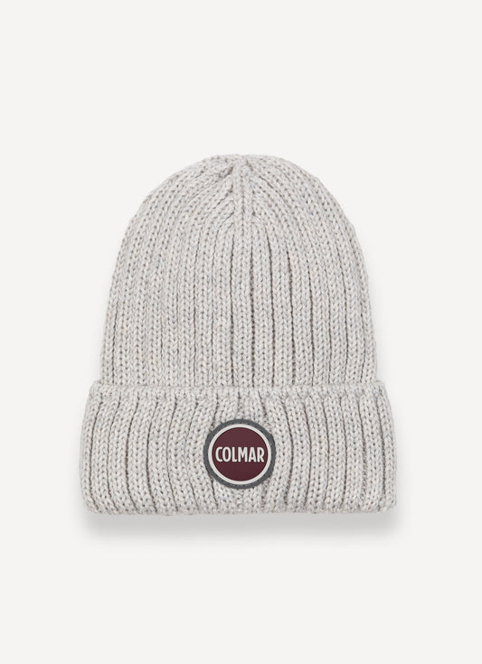 Cappello unisex Colmar grigio in lana a coste con risvolto e logo frontale