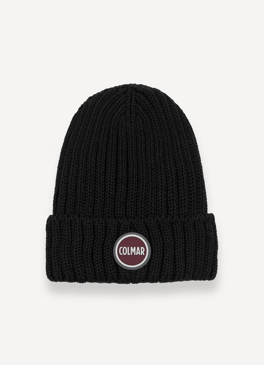Cappello unisex Colmar navy blue in lana a coste con risvolto e logo frontale