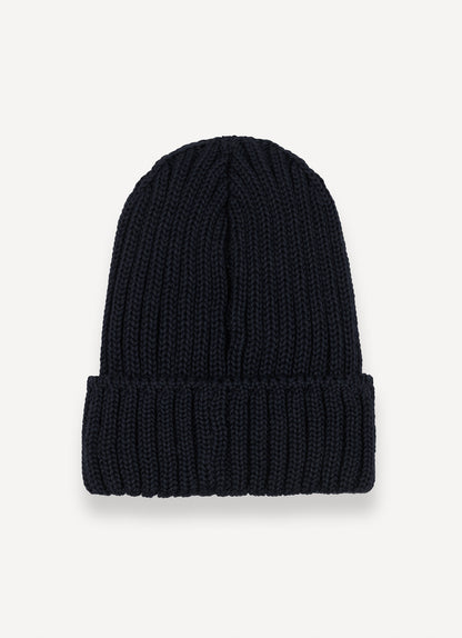 Cappello unisex Colmar navy blue in lana a coste con risvolto e logo frontale retro