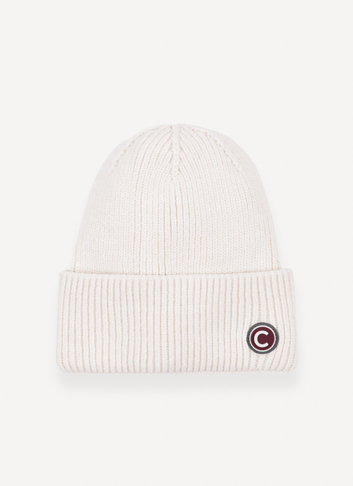 Cappello unisex Colmar bianco effetto ciniglia con risvolto e logo laterale fronte dettaglio