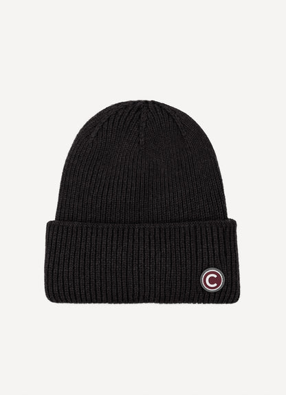 Cappello unisex Colmar nero effetto ciniglia con risvolto e logo laterale