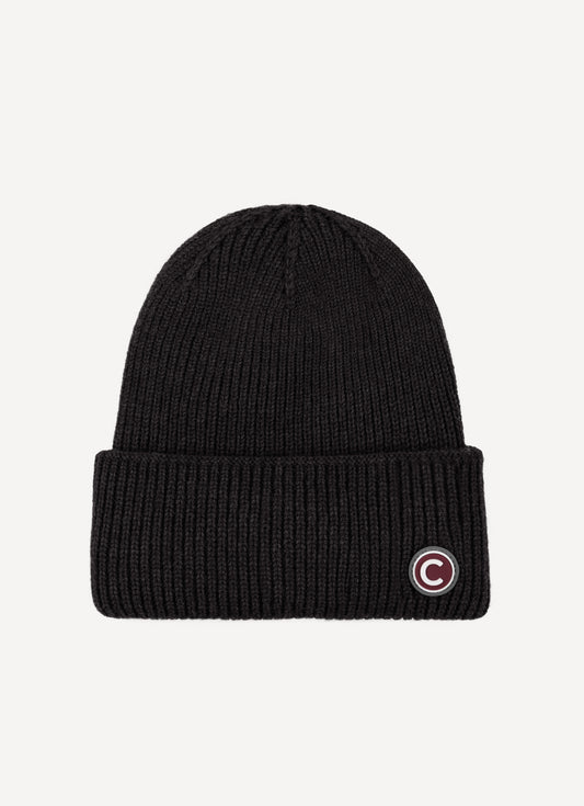 Cappello unisex Colmar nero effetto ciniglia con risvolto e logo laterale