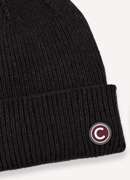 Cappello unisex Colmar nero effetto ciniglia con risvolto e logo laterale dettaglio