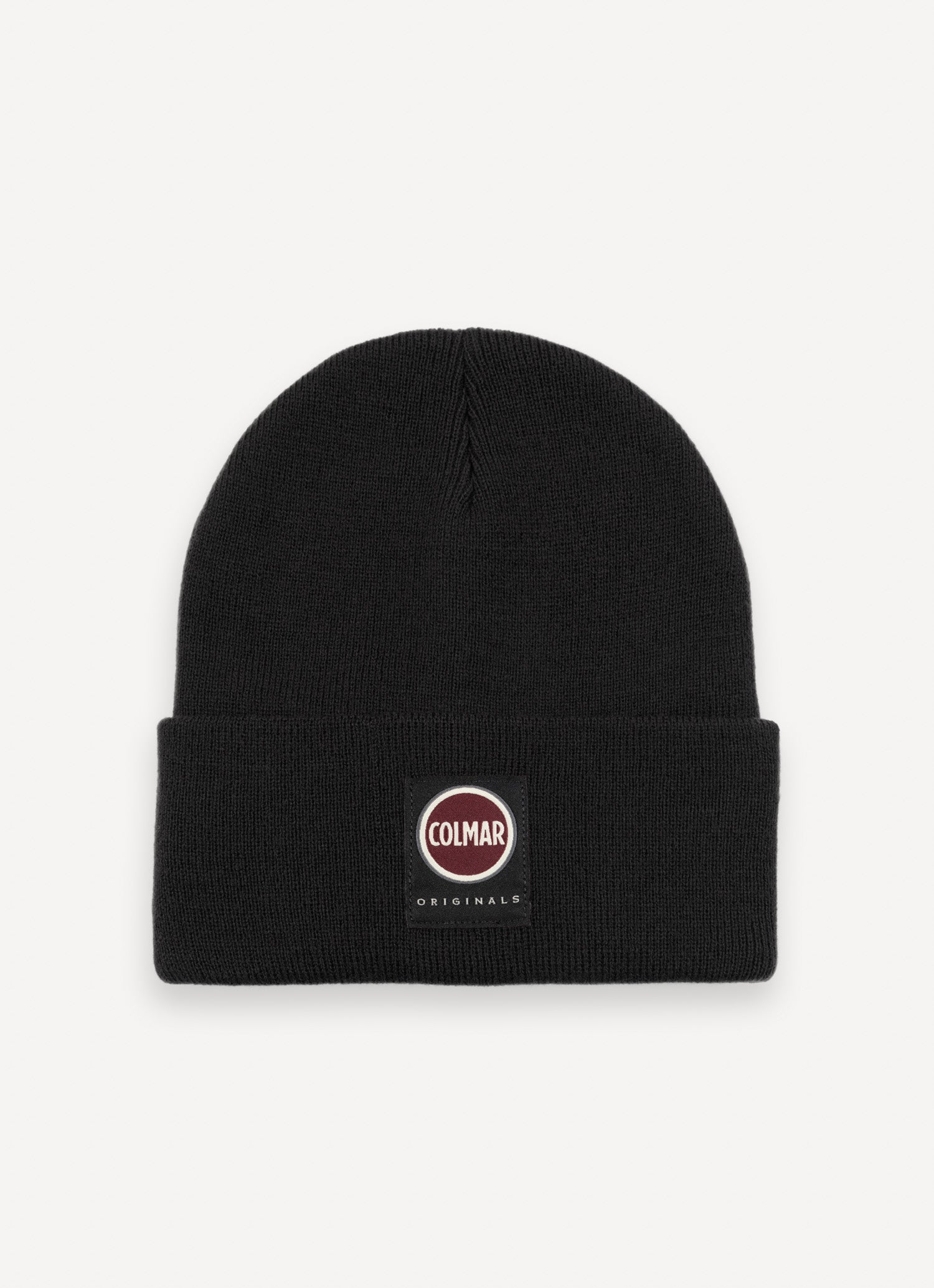 Cappello unisex Colmar in maglia nera con risvolto e logo frontale davanti