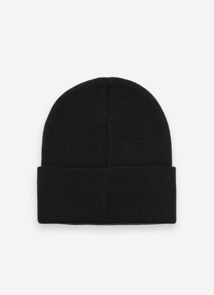 Cappello unisex Colmar in maglia nera con risvolto e logo frontale dietro