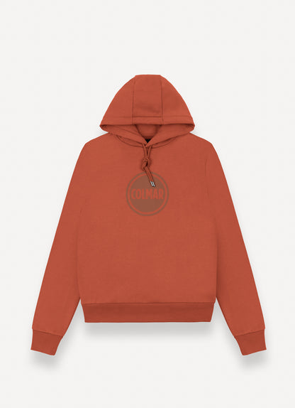 Felpa uomo Colmar Originals in cotone felpato rosso goji con cappuccio e logo frontale davanti