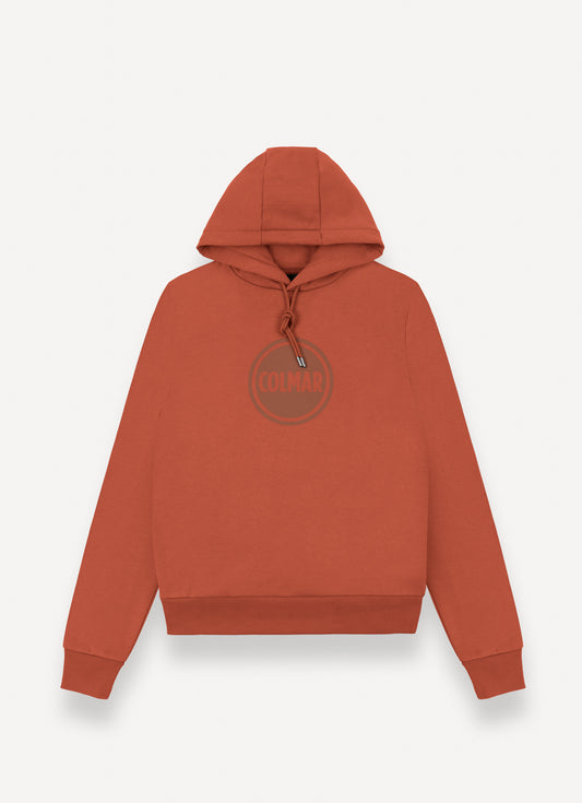 Felpa uomo Colmar Originals in cotone felpato rosso goji con cappuccio e logo frontale davanti