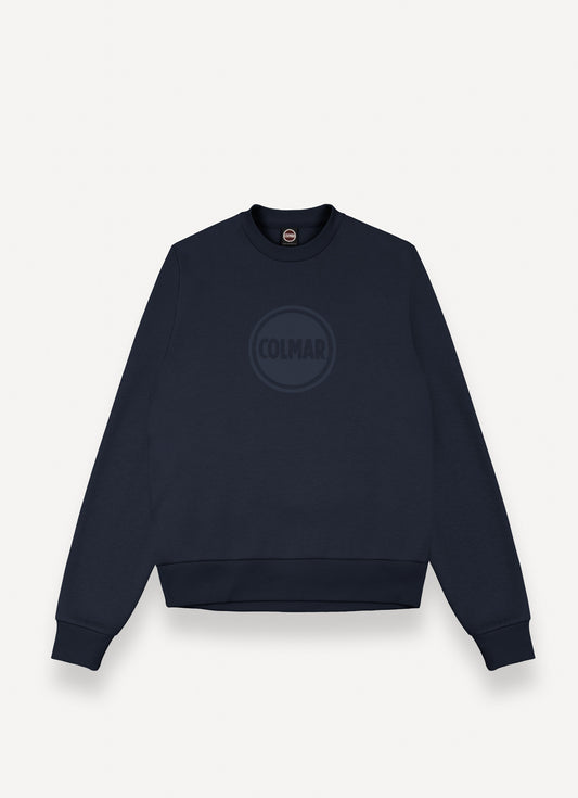 Felpa uomo Colmar Originals girocollo blu in cotone felpato con logo frontale