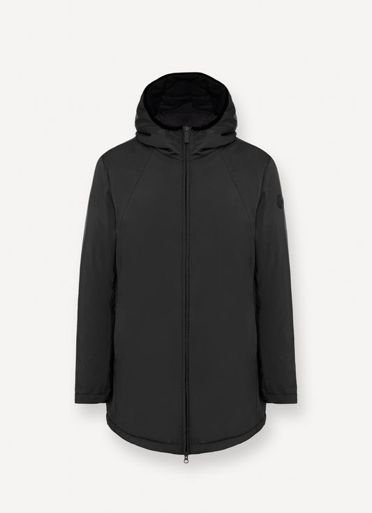 Giacca uomo Colmar lunga stretch autunnale nera con cappuccio e imbottitura leggera