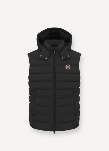 Gilet uomo Colmar nero con cappuccio staccabile e imbottitura in piuma naturale davanti