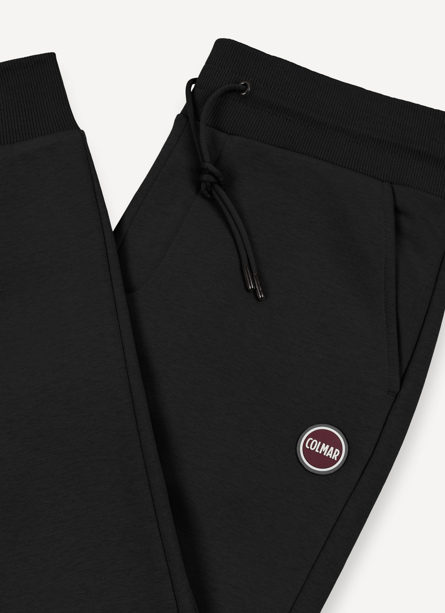 Pantaloni uomo Colmar in felpa neri di cotone con coulisse e logo vista fronte