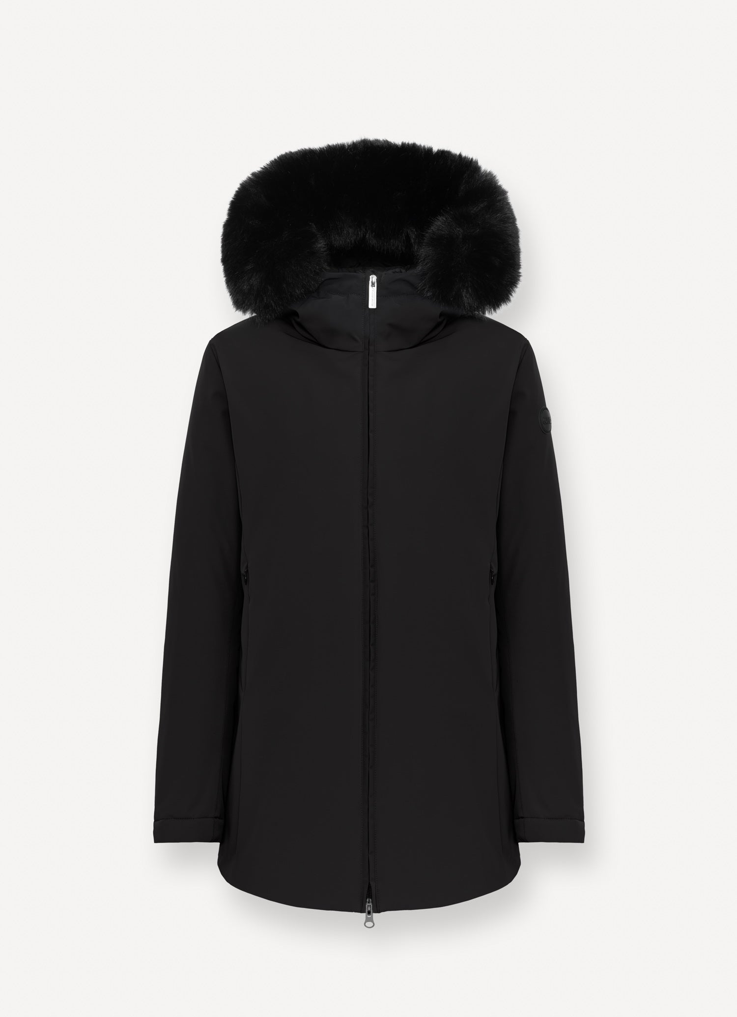 Piumino donna Colmar nero impermeabile con cappuccio e pelliccia sintetica staccabile davanti