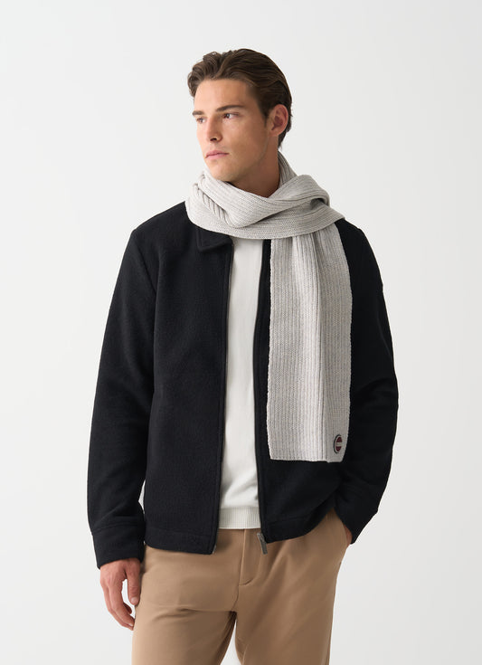 Sciarpa Colmar unisex a coste grigio melange in lana vergine con logo Colmar Originals