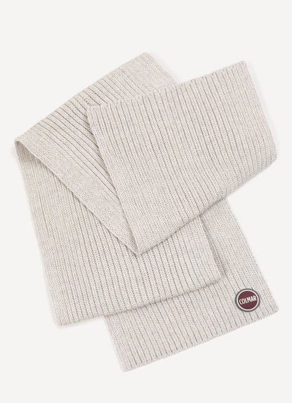 Sciarpa Colmar unisex a coste grigio melange in lana vergine con logo Colmar Originals fronte