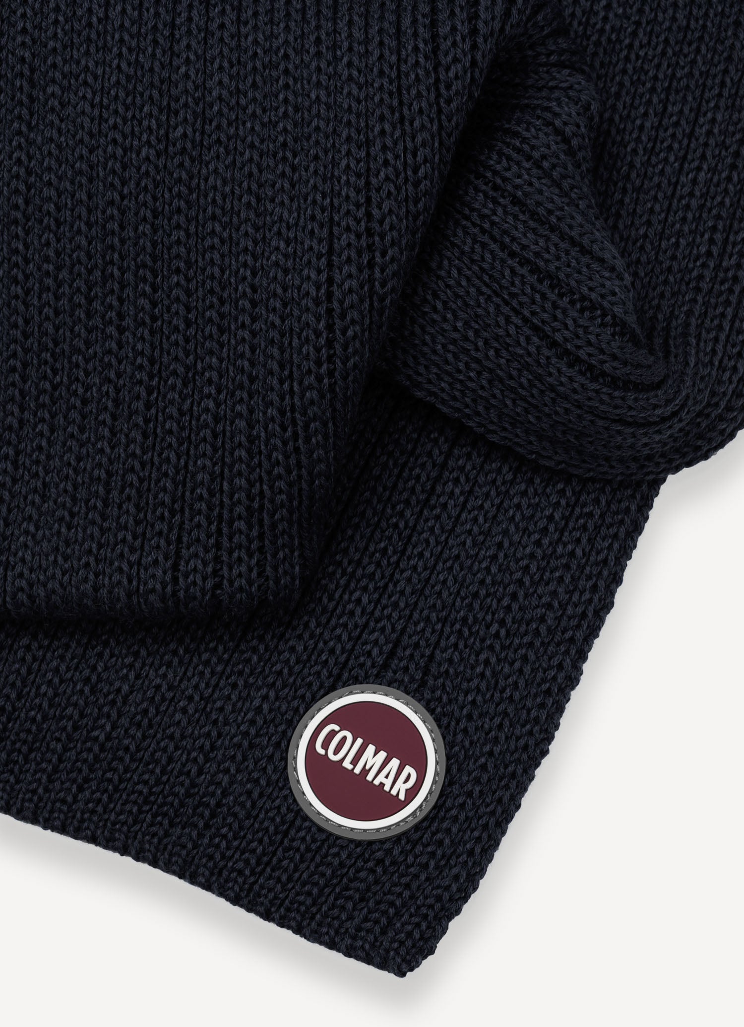 Sciarpa Colmar unisex a coste navy blu in lana vergine con logo Colmar Originals logo