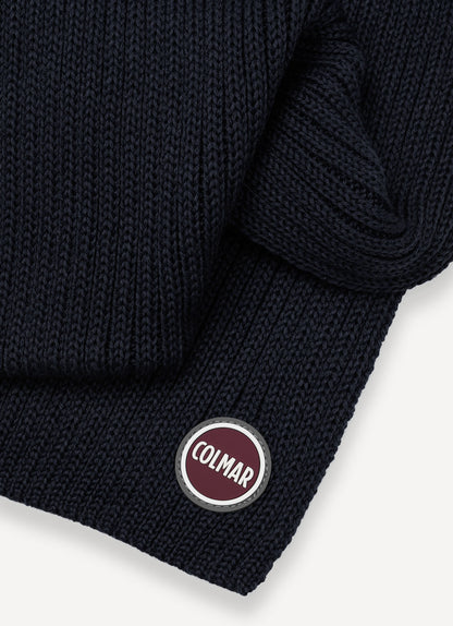 Sciarpa Colmar unisex a coste navy blu in lana vergine con logo Colmar Originals logo