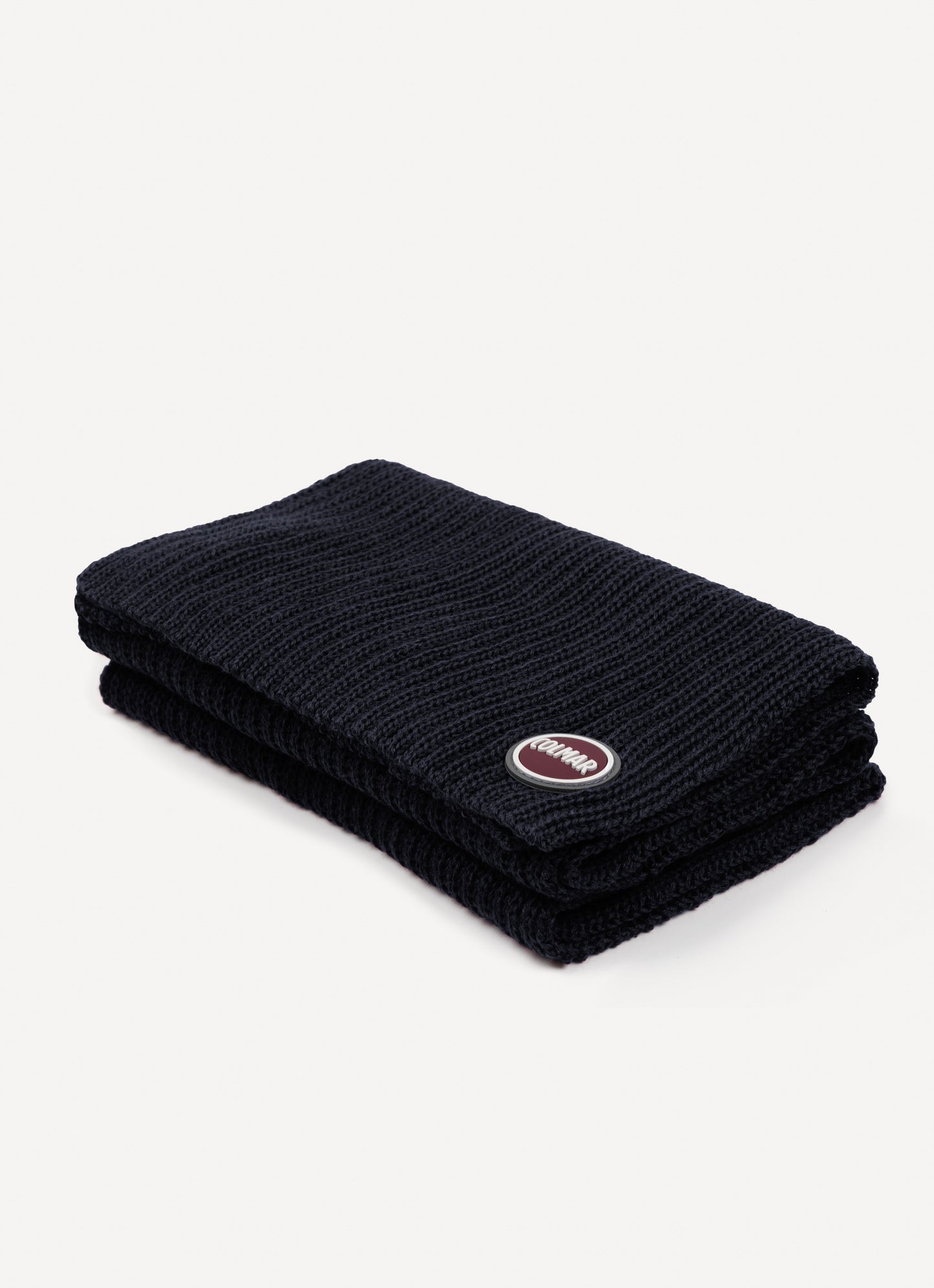 Sciarpa Colmar unisex a coste navy blu in lana vergine con logo Colmar Originals piegata