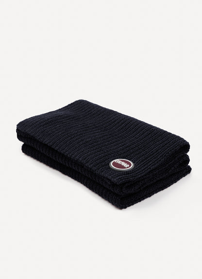 Sciarpa Colmar unisex a coste navy blu in lana vergine con logo Colmar Originals piegata