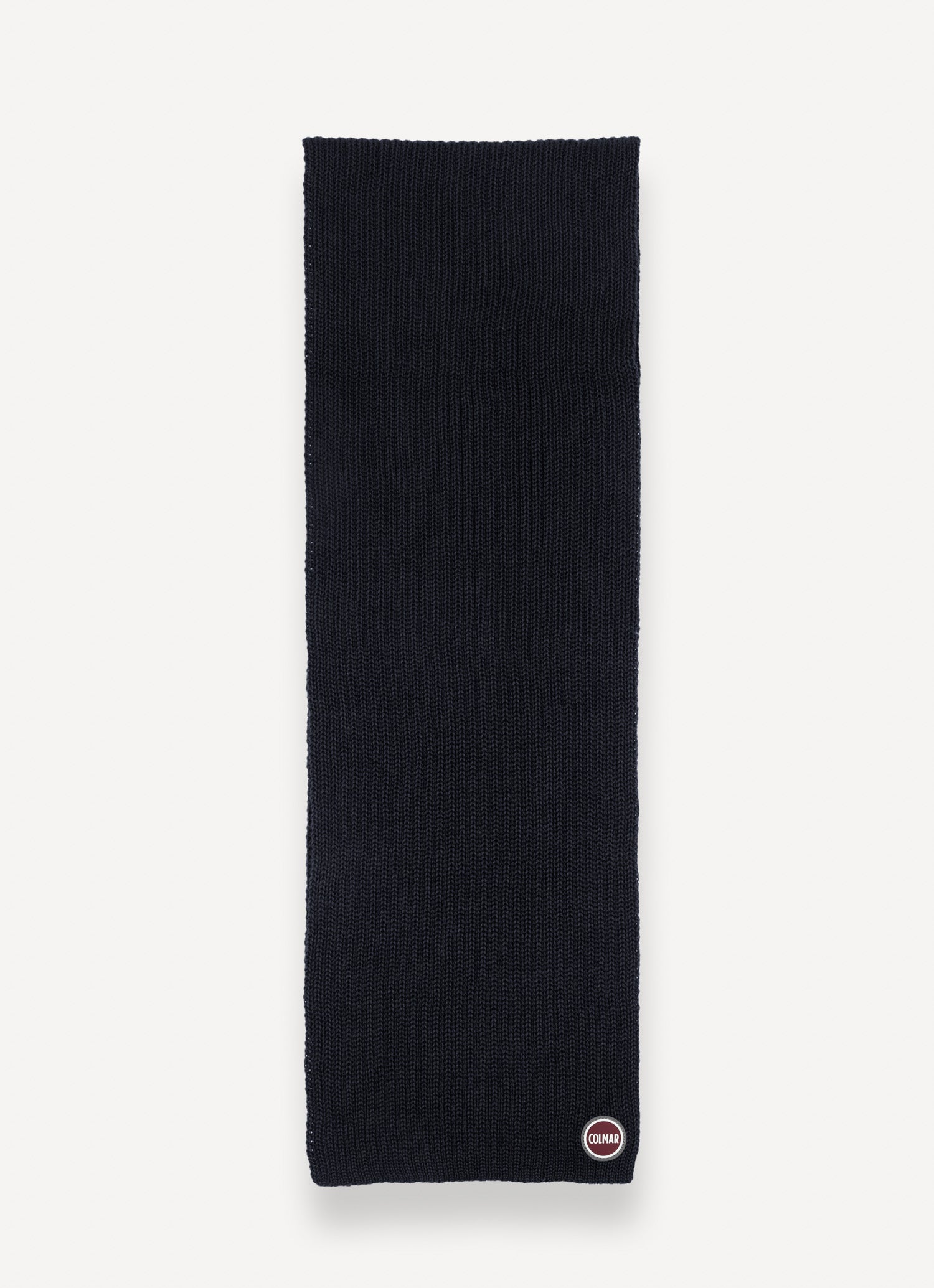 Sciarpa Colmar unisex a coste navy blu in lana vergine con logo Colmar Originals vista fronte