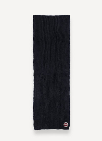 Sciarpa Colmar unisex a coste navy blu in lana vergine con logo Colmar Originals vista fronte
