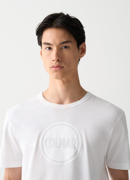 T-shirt uomo Colmar girocollo in cotone bianco con logo tono su tono dettaglio