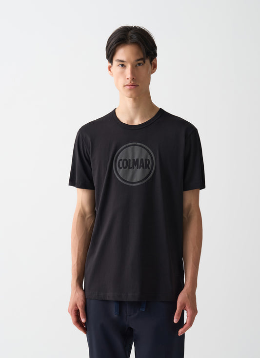 T-shirt uomo Colmar girocollo in cotone nero con logo tono su tono