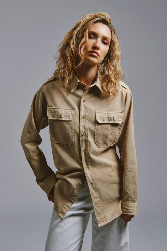 camicia donna Roy Roger’s Eva Herzigova beige gabardina vista frontale