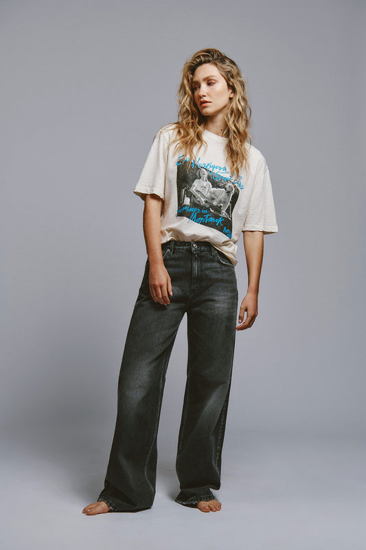 jeans donna Roy Roger’s Eva Herzigova wide fit nero vista frontale