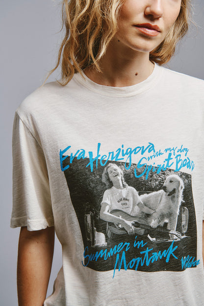 t-shirt donna Roy Roger’s Eva Herzigova off white stampa Montauk