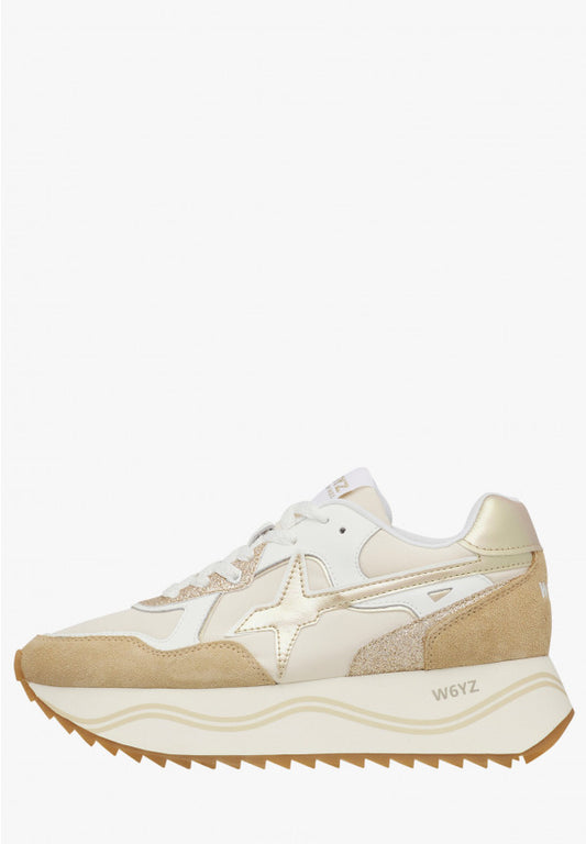Sneaker donna W6YZ DEVA W beige e bianco vista laterale
