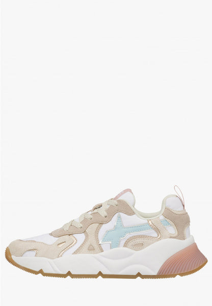 W6yz scarpe donna SARAH-W. - Sneakers in suede e tessuto tecnico - Beige-Bianco