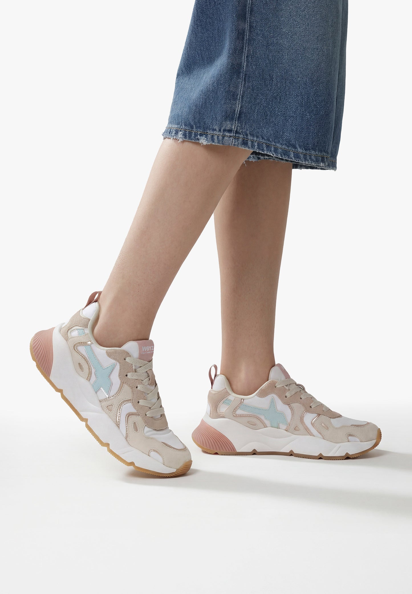 W6yz scarpe donna SARAH-W. - Sneakers in suede e tessuto tecnico - Beige-Bianco