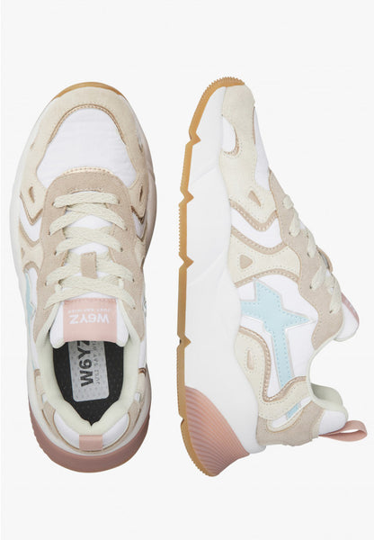 W6yz scarpe donna SARAH-W. - Sneakers in suede e tessuto tecnico - Beige-Bianco