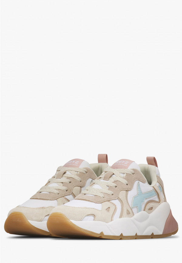 W6yz scarpe donna SARAH-W. - Sneakers in suede e tessuto tecnico - Beige-Bianco