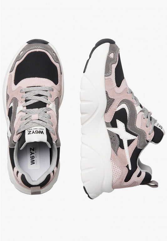 W6yz MIA-W women's shoes - Suede and technical fabric sneakers - Pink-Grey 2019468011B67